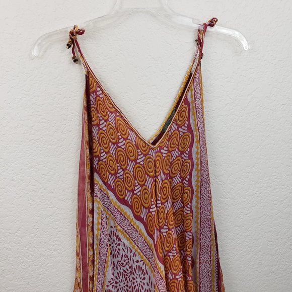 Paul Ropp Free Size Resort Style Tank Dress Boho Patchwork Chiffon Handkerchief - Picture 6 of 14